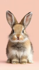 Fototapeta premium baby bunny calm pose, clean pastel background, vertical ad layout