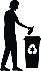 Person Responsibly Recycling a Plastic Bottle into a Dedicated Green Recycling Bin
