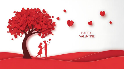 Couple celebrating valentine's day under heart tree