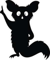 Playful Lemur Character Silhouette with Expressive White Eyes Pointing Upwards with Informative Gesture