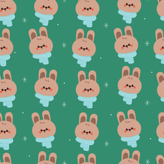 seamless pattern cute cartoon bunny with blue scarf. cute animal wallpaper for winter season