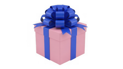 Pink gift box with blue bow isolated on transparent background