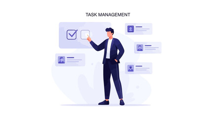 Businessman checking tasks on digital to-do list, task management concept