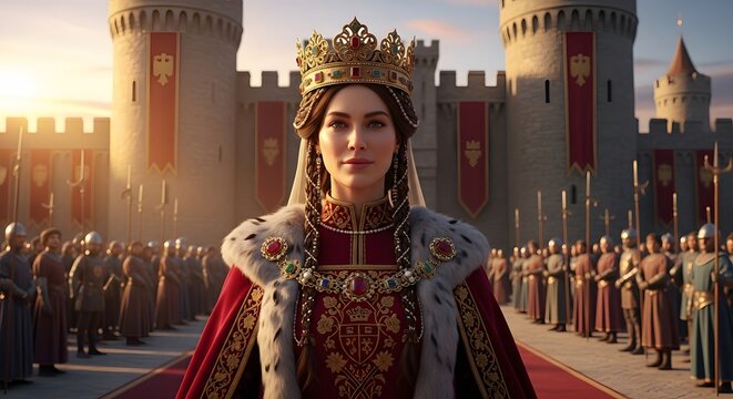 Medieval queen standing in throne room