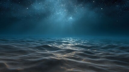 Fototapeta premium Ethereal underwater scene with rippling water surface illuminated by celestial light from a starry night sky