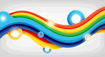 Vibrant wavy rainbow colored illustration with glowing orbs on white background for design and creativity with colorful and graphic and abstract
