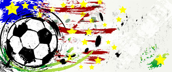 soccer or football illustration for the great soccer event, with paint strokes and splashes, usa national colors, grungy
