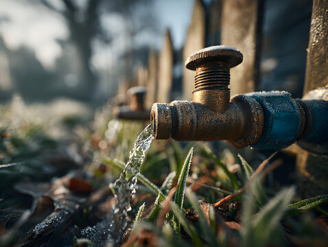 Residential home water sprinkler system being winterize for the cold weather