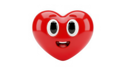 Red heart with eyes isolated on transparent background