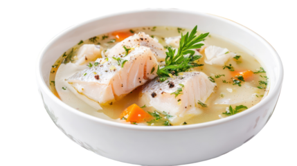 Delicious fish soup on transparent background