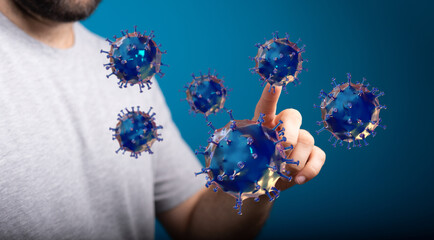 Artistic depiction of virus interaction, exploring health concepts with a visual metaphor. Conceptual image fo