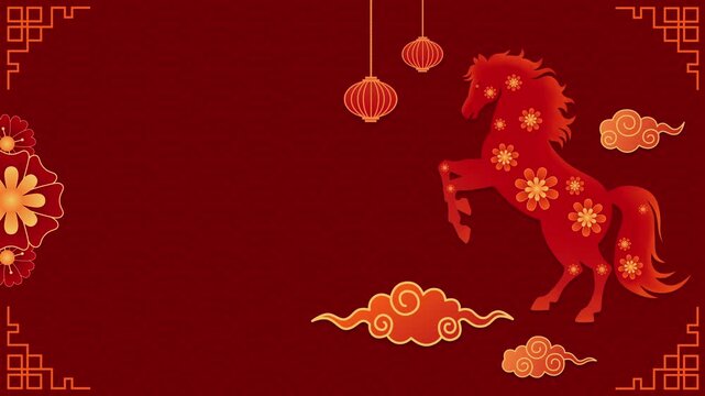 Chinese new year of the horse background with traditional motifs