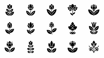 Obraz premium silhouette icon set of minimalist flowers with different shapes vector