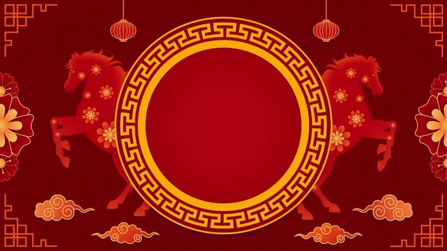 Chinese new year of the horse background with traditional decoration gate Chinese