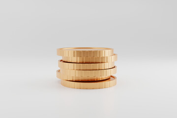 A 3D image depicting the concept of saving money with coins and investing for financial growth and profit against a white background.