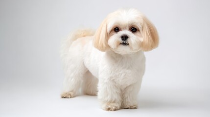 Fototapeta premium An Asian pet groomer on a white backdrop