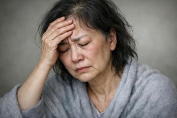 Asian woman experiencing severe headaches and various health issues