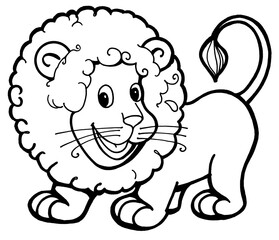 Obraz premium Coloring for children and adults, coloring of the animal world, lion.