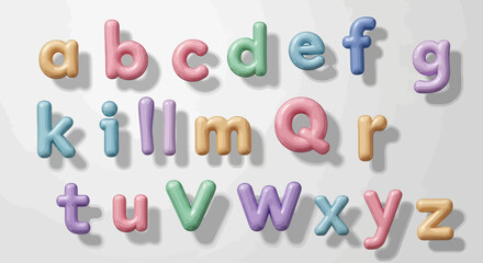 Colorful 3d alphabet letters in pastel shades on white background for kids learning and education with school and abc and j and m and q and v © SAMS