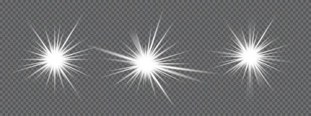 bright white starbursts on a transparent background creating a dazzling light effect, and star burst light ray radiance shine shiny sparkle