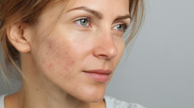 Female with cheek blemishes due to bacterial infection
