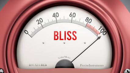 Bliss that is hitting a full scale, showing rising levels of bliss, possibly overload of it, too much of it. Maximum value, off the charts.  ,3d illustration
