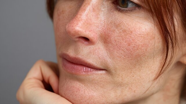 Woman with facial couperose indicating sensitive skin issues