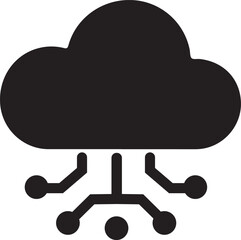 Digital cloud circuit vector silhouette icon for tech concepts