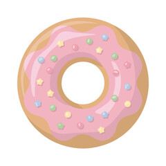 Pink Donut with Colorful Sprinkles Illustration on White Background