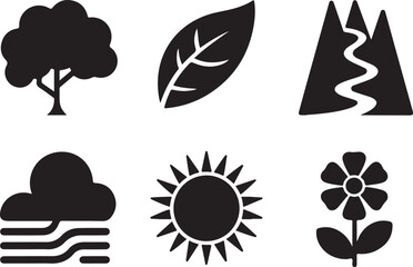 Collection Of Sustainability Icons Featuring Trees Leaves And Natural Elements