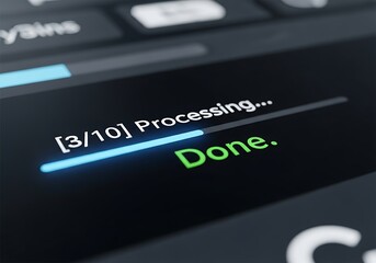 Digital Screen Displaying Progress Bar and Notification of Task Completion
