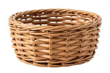 A wicker basket isolated on a white or transparent background.