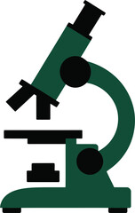 Detailed illustration of a classic laboratory compound microscope with a dark green body, perfect for science education materials.