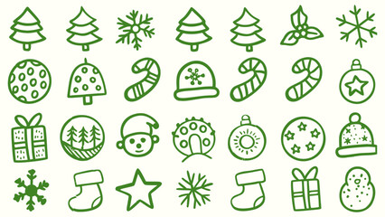 Retro vintage new year and christmas icons. Doodle sketch drawings in grunge charcoal style for winter holidays party celebration perfect for posters and invitation cards.