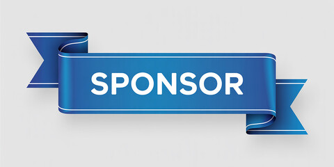 Blue Ribbon Banner with White Outline and the Word Sponsor Keywords: sponsor, sponsorship