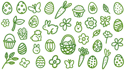 Retro vintage Easter icons. Doodle sketch drawings in grunge charcoal style for winter holidays party celebration perfect for posters and invitation cards.