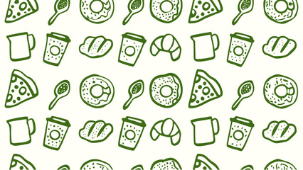 Retro vintage seamless breakfast themed doodle icons. Doodle sketch drawings in grunge charcoal style for winter holidays party celebration perfect for posters and invitation cards.