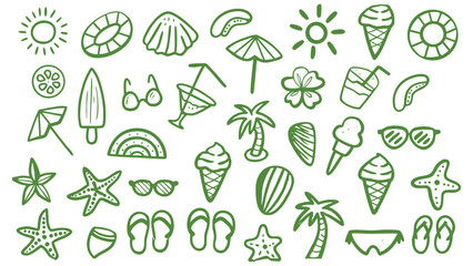 Retro vintage summer beach doodle icons. Doodle sketch drawings in grunge charcoal style for winter holidays party celebration perfect for posters and invitation cards.