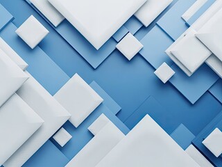 modern abstract blue background design with layers of textured white transparent material in triangle diamond and squares shapes in random geometric pattern