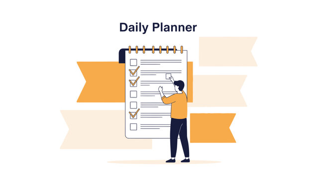 Man checking off tasks on a daily planner to-do list, planning and organization concept