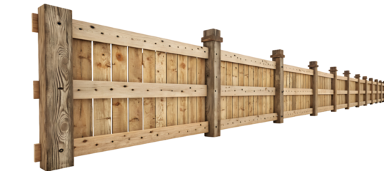 A wooden fence isolated on a white or transparent background.
