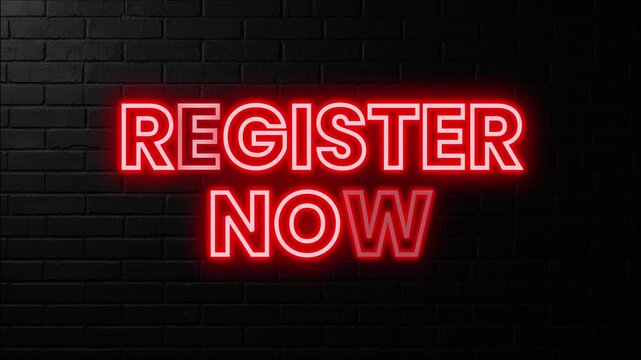 &ldquo;REGISTER NOW&rdquo; Flickering Red Neon Sign Animation &ndash; Call to Action for Event and Online Signup