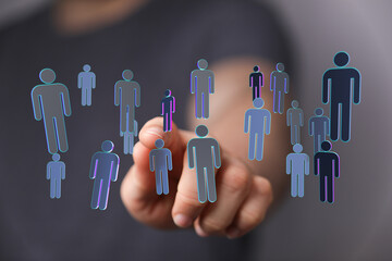 Concept of digital networking and connection with human icons. Illustrating technology, global connectivity and