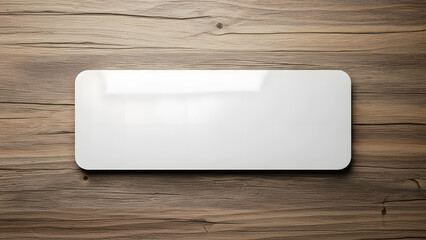 Blank Rounded Rectangle Sign Mockup on Wooden Background for Branding and Display.
