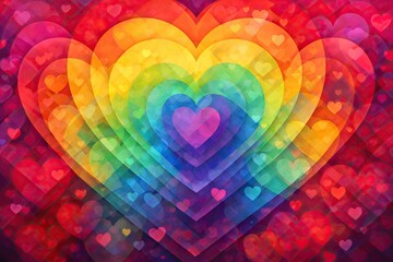 Vibrant rainbow heart design with colorful love symbols