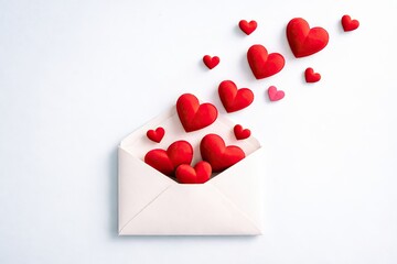 Valentine's Day hearts pouring out of an envelope
