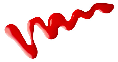 Ketchup sauce squiggly line smear on transparent background