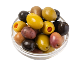 Assorted olives creating a colorful mediterranean appetizer mix
