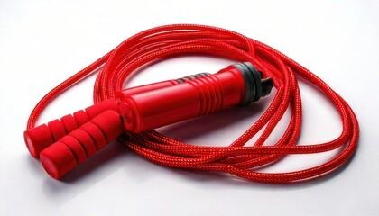 Vibrant Red Jump Rope on White Surface - Fitness and Exercise Equipment.