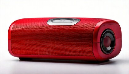 Vibrant Red Portable Speaker with Integrated Camera for Multimedia Entertainment.
